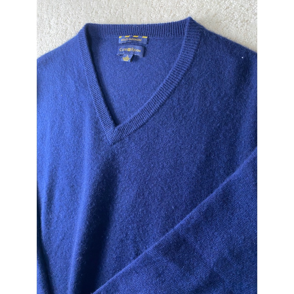 Club Room Estate Cashmere Sweater Mens L Royal Blue V-Neck 100% Cashmere Knit